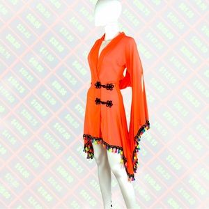 Wassa Wear Fluorescent Orange Mesh Swimsuit Cover Up Tunic Robe Festival Rave